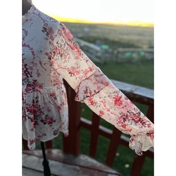 Sundance | Rose Floral Baby Doll Ruffle Romantic Sheer Blouse | Size M - Picture 2 of 7